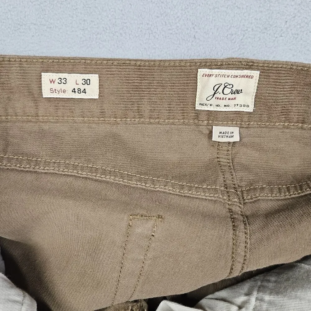 J.Crew 484 Corduroy Pants Mens 33x30* Brown Slim Straight Casual Preppy Academia